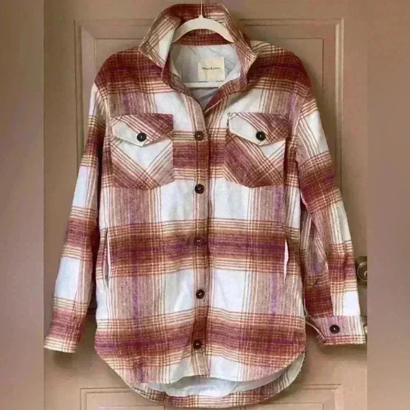 Thread & Supply Shacket Burnt Orange/Magenta/Cream Plaid Size Small - Picture 1 of 11